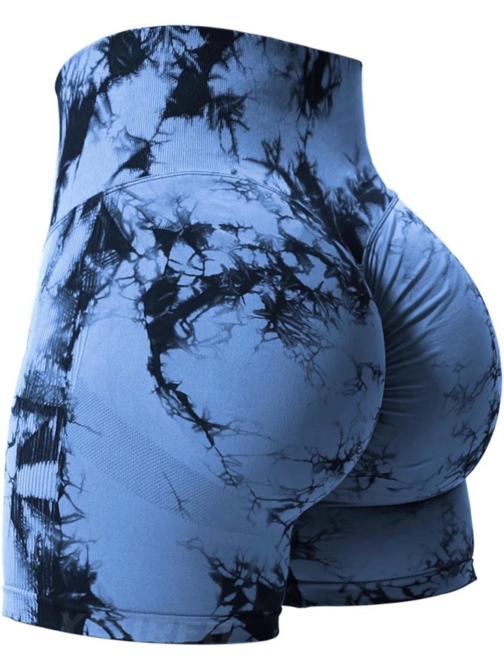 Blue and Black Tie-Dye High-Waist Bike Shorts